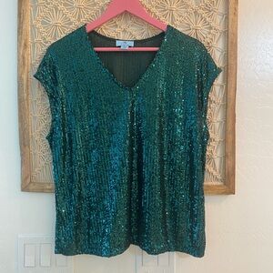 CeCe Green Sequin Sleeveless Blouse
